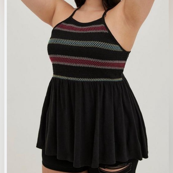 Torrid Tank Top  Shirt Black Smocked Bust Empire Waist Peplum Torrid Size 1‎ - Picture 1 of 8